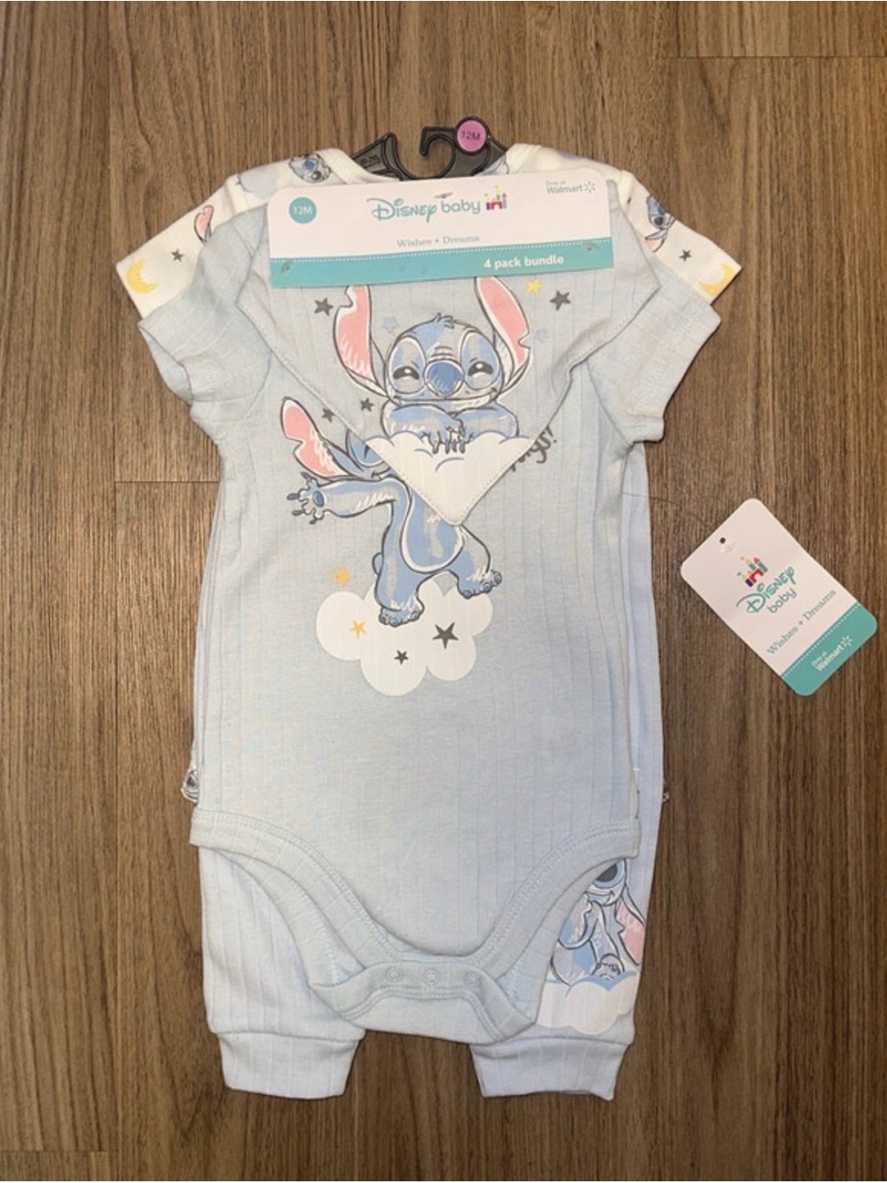 Disney Blue Stitch Short-Sleeve One-Piece (4-Pack Bundle) Size 12 Months